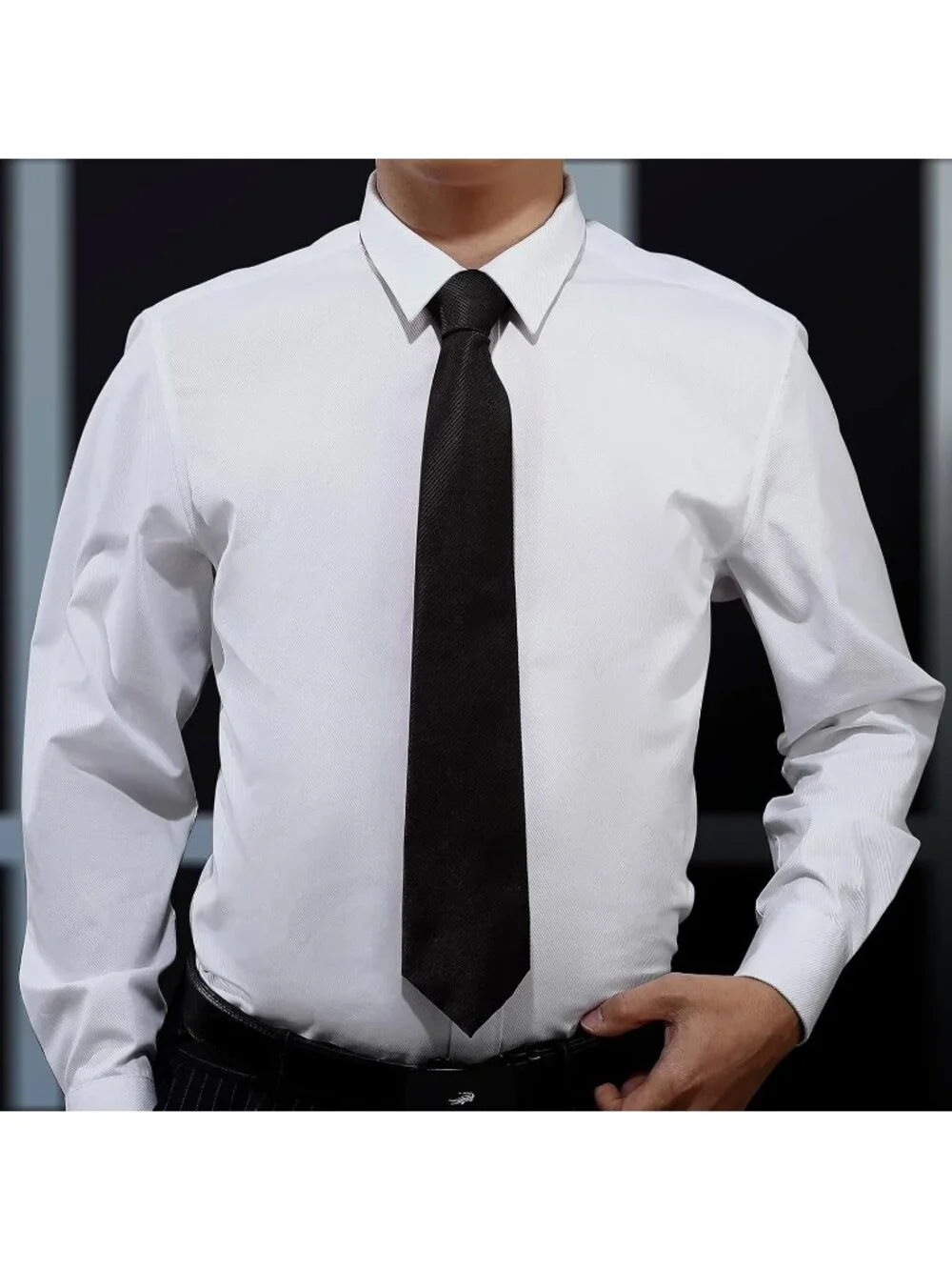 Men's Dark Black Solid Microfiber Plain Formal Silk Necktie For Business Dress